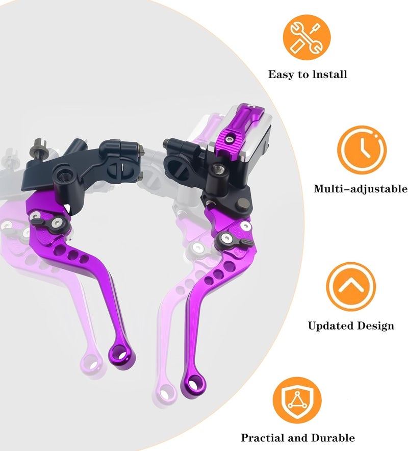 JXPANG أسطوانة فرامل مقبض دراجة نارية عالمي 7/8" 22 مم مع ذراع القابض CNC مجموعة يسار ويمين متوافقة مع هارلي هوندا كاواساكي سوزوكي ياماها (قطر المكبس 12.7 مم (أرجواني)) - Image 4